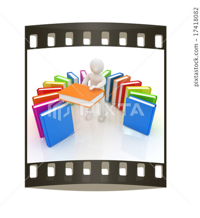 3d white man with and books. The film strip 17418082