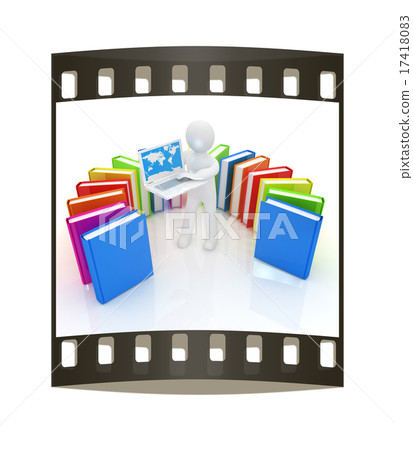 3d man, laptop and books. The film strip 3d man, laptop and books. The film strip 17418083