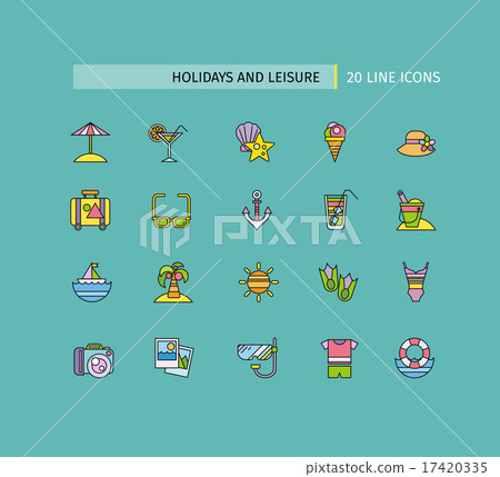 Set of Thin Lines Icons Holidays and Leisure Set of Thin Lines Icons Holidays and Leisure 17420335