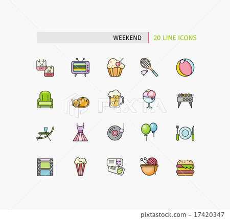 Set of Thin Lines Weekend Picnic Icons 17420347