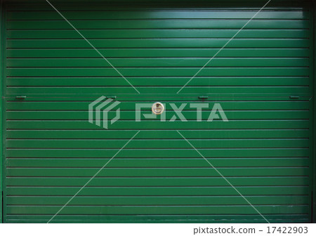 Closed green metal garage gate, texture Closed green metal garage gate, texture 17422903