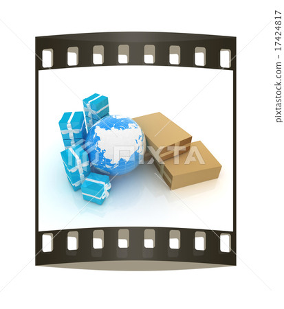 Cardboard boxes, gifts and earth. The film strip 17424817