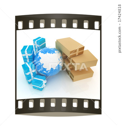 Cardboard boxes, gifts and earth. The film strip Cardboard boxes, gifts and earth. The film strip 17424818
