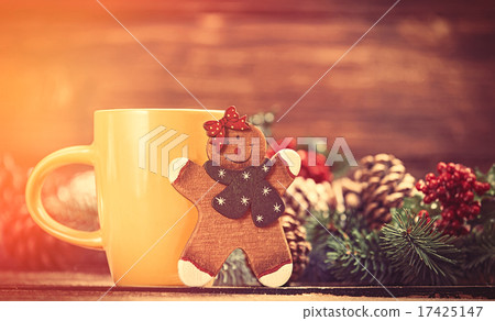 Toy gingerbread and cup of coffee Toy gingerbread and cup of coffee 17425147