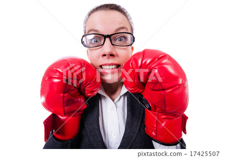 Woman with boxing gloves on white Woman with boxing gloves on white 17425507