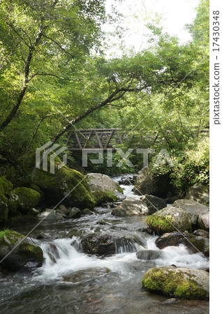 Clear flow and suspension bridge Clear flow and suspension bridge 17430348