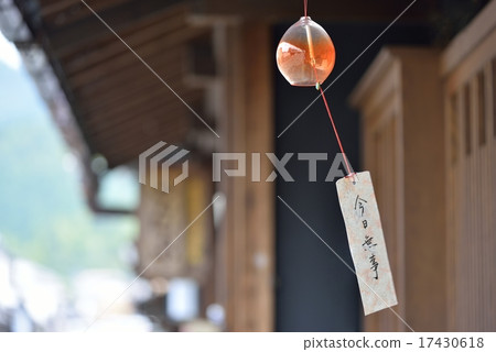 Wind-bells shaking in old townscapes (letters of "today's safe" in strips) 17430618