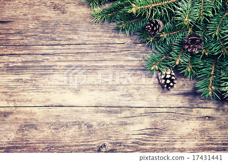 Christmas fir tree on a wooden background 17431441