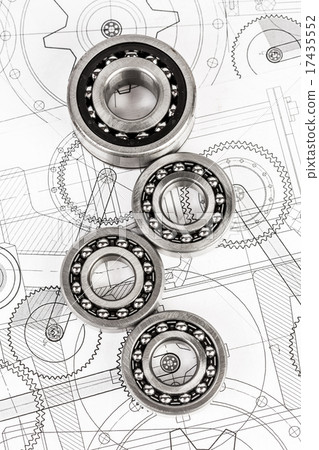 Ball bearings on technical drawing 17435552