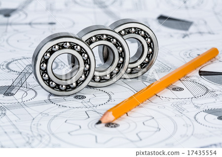 Ball bearings on technical drawing 17435554