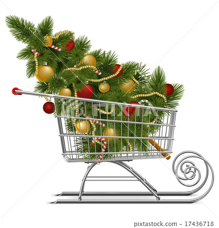 Vector Supermarket Sled with Christmas Tree 17436718