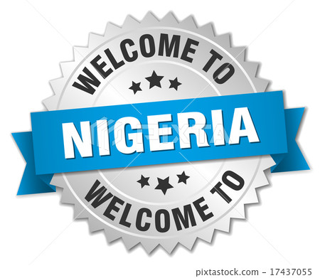 Nigeria 3d silver badge with blue ribbon 17437055