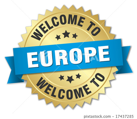 europe 3d gold badge with blue ribbon 17437285