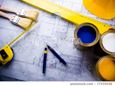 Close up of a blueprint, natural colorful tone Close up of a blueprint, natural colorful tone 17439546