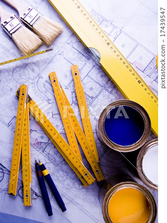 Close up of a blueprint, natural colorful tone Close up of a blueprint, natural colorful tone 17439547