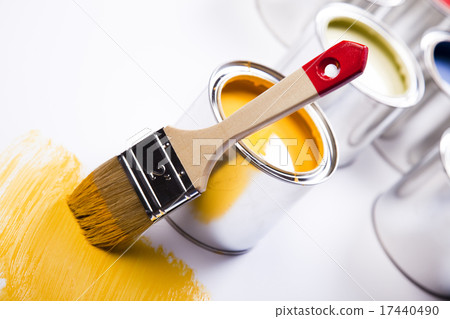 Paint brush and cans, bright colorful tone concept Paint brush and cans, bright colorful tone concept 17440490