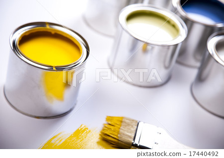 Paint brush and cans, bright colorful tone concept 17440492