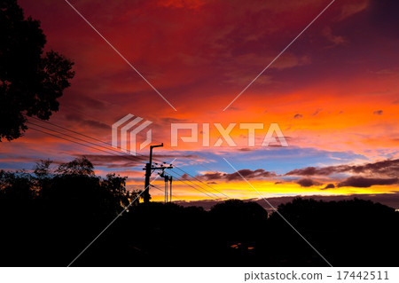 Sunset clouds and utility poles Sunset clouds and utility poles 17442511