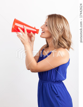 A woman with a message board A woman with a message board 17442624
