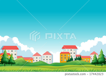 Neighborhood with houses and park Neighborhood with houses and park 17442823