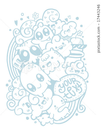 Group of happy doodle monster ,drawing style Group of happy doodle monster ,drawing style 17443246