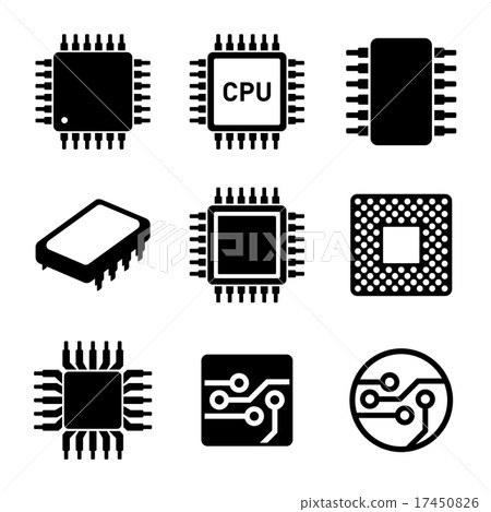 CPU Microprocessor and Chips Icons Set. Vector 17450826