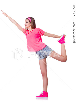 Young woman doing exercises on white Young woman doing exercises on white 17451506