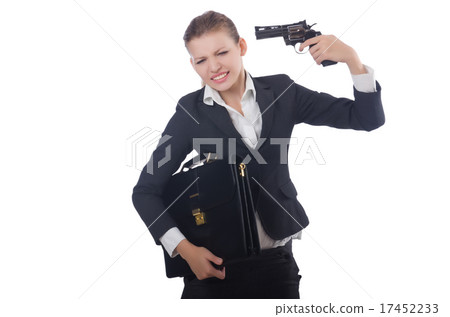 Woman businesswoman with gun on white 17452233