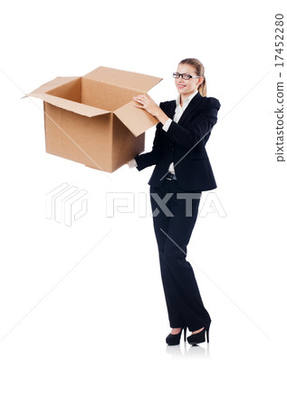 Woman businesswoman with boxes on white Woman businesswoman with boxes on white 17452280