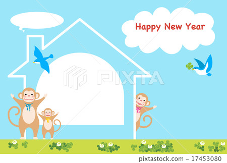 Monkey parent and child, house and photo frame with speech basket 17453080
