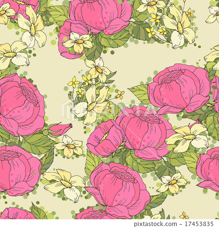 Seamless pattern with pink peonies - Stock Illustration [17453835] - PIXTA