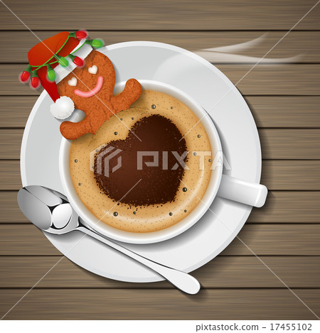 gingerbread with santa claus hat in hot coffee cup 17455102
