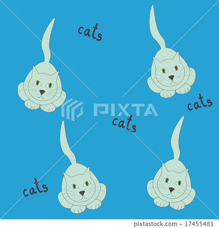 Blue vector seamless pattern with cute cats 17455481