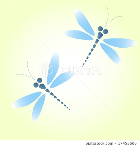 Two blue dragonflies on the soft yellow background Two blue dragonflies on the soft yellow background 17455606