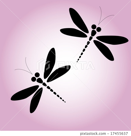 Two black dragonflies on the pink background 17455637