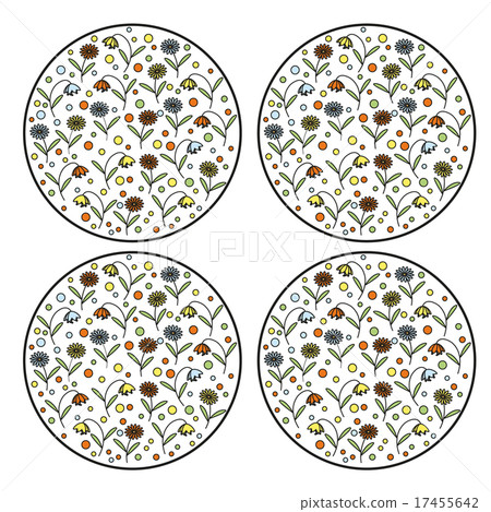Set of vintage round stamps with flowers inside Set of vintage round stamps with flowers inside 17455642