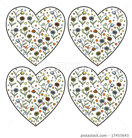 Set of vintage heart stamps with flowers inside Set of vintage heart stamps with flowers inside 17455643