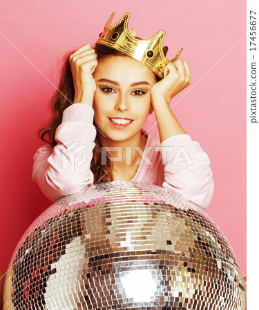 young cute party girl like barbie on pink young cute party girl like barbie on pink 17456677