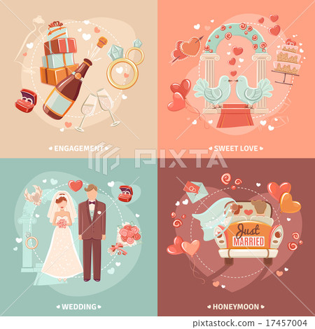 Wedding concept 4 flat icons square  17457004