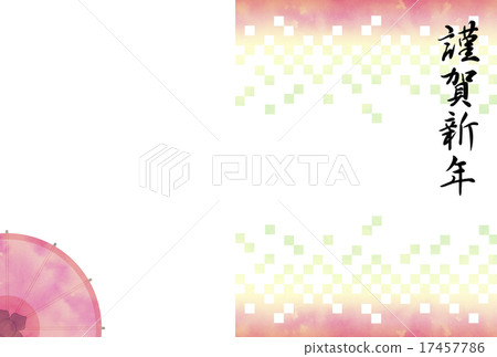 Checkered pattern and umbrella photo frame New Year's card Hiking card New Year Checkered pattern and umbrella photo frame New Year's card Hiking card New Year 17457786