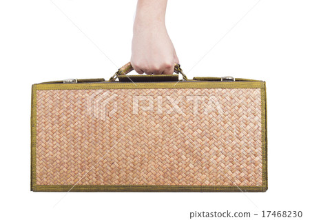 holding wooden luggage isolated white background. holding wooden luggage isolated white background. 17468230