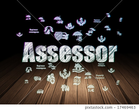 Insurance concept: Assessor in grunge dark room 17469463