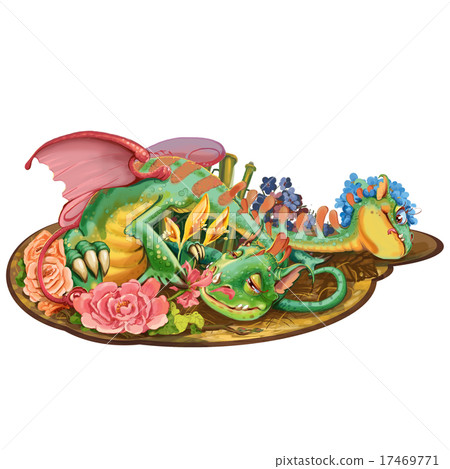 Dragon with two heads who loves flowers 17469771