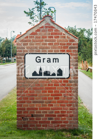Gram city sign on a brick post 17470843