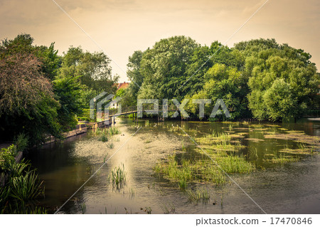 Idyllic lake with a bridge 17470846