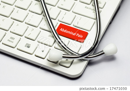 Keyboard, Abdominal Pain text and Stethoscope 17471030