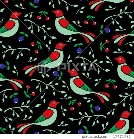 Seamless pattern of birds, branches and berries Seamless pattern of birds, branches and berries 17471781