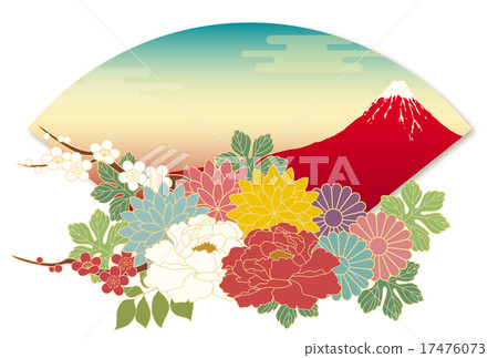 Red Mount Fuji, Flowers and Fans 17476073