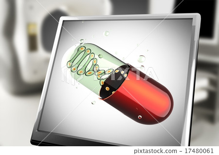 Transparent capsule on monitor in laboratory 17480061