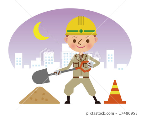 使用鏟子的工人(夜背景) 使用鏟子的工人(夜背景) 17480955